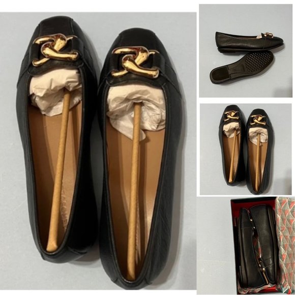 AEROSOLES Shoes - Aerosoles NWT Sz 8W NAVY Bristol Leather Oversized Chain Link Flat Shoes